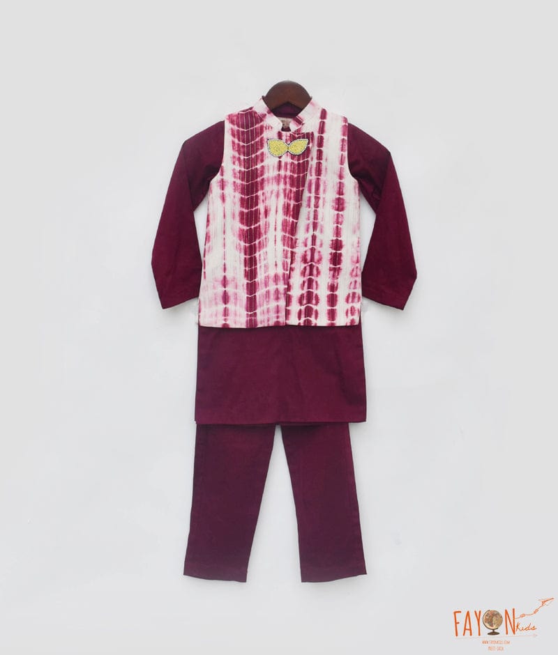 Manufactured by FAYON KIDS (Noida, U.P) Maroon Tye and Dye Nehru Jacket with Kurta and Pant for Boys