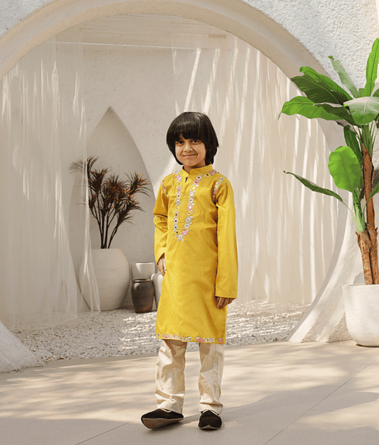 Manufactured by FAYON KIDS (Noida, U.P) Mustard yellow kurta set