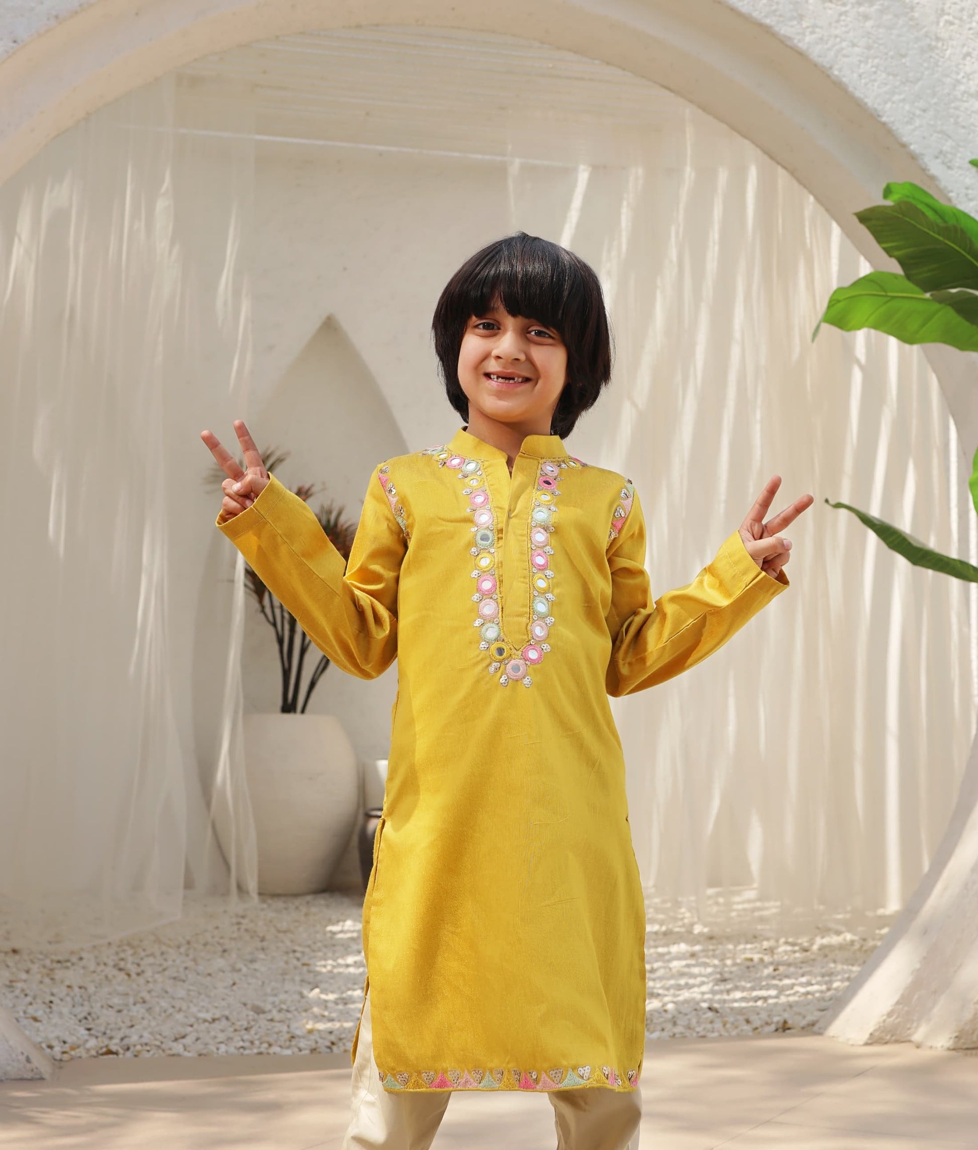 Manufactured by FAYON KIDS (Noida, U.P) Mustard yellow kurta set