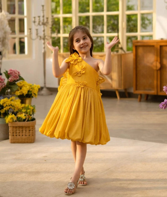 Manufactured by FAYON KIDS (Noida, U.P) Mustard Yellow Shimmer Frock