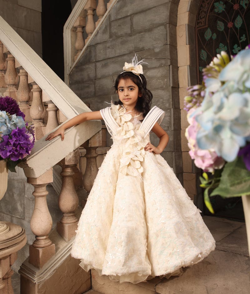 Manufactured by FAYON KIDS (Noida, U.P) Off white Butterfly Gown for Girls