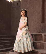 Manufactured by FAYON KIDS (Noida, U.P) Off white Embroidered Choli with Lehenga