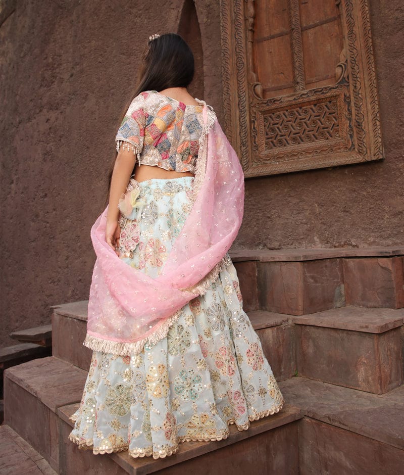 Manufactured by FAYON KIDS (Noida, U.P) Off white Embroidered Choli with Lehenga for Girls
