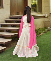 Off white Embroidered Crop Top & Skirt