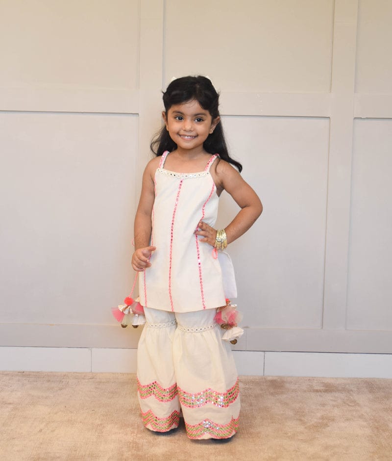 Manufactured by FAYON KIDS (Noida, U.P) Off white Embroiderred Kurti Sharara