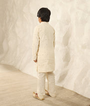 Manufactured by FAYON KIDS (Noida, U.P) Off white Faux Mukaish Kurta with Pant for Boys