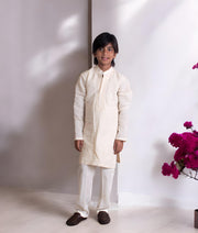 Manufactured by FAYON KIDS (Noida, U.P) Off white Faux Mukaish Work Kurta with Pant