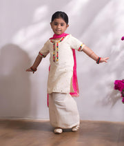 Manufactured by FAYON KIDS (Noida, U.P) Off white Faux Mukaish Work Kurti Sharara Set
