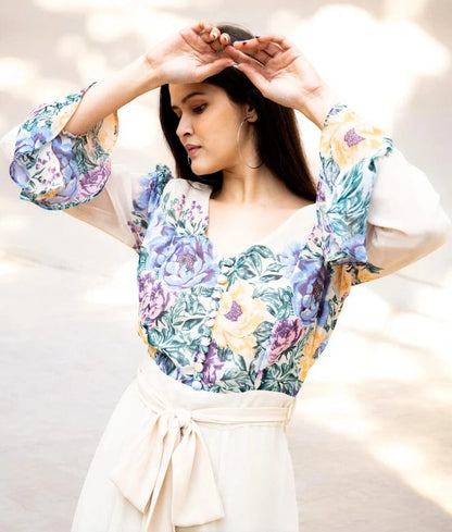Manufactured by FAYON KIDS (Noida, U.P) Off-White Georgette Printed Dress