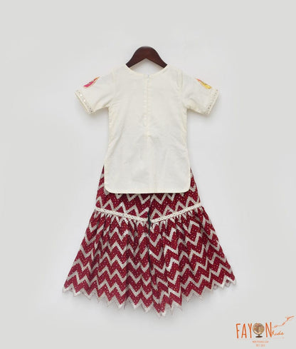 Manufactured by FAYON KIDS (Noida, U.P) Off white Kurti with Maroon Sharara for Girls