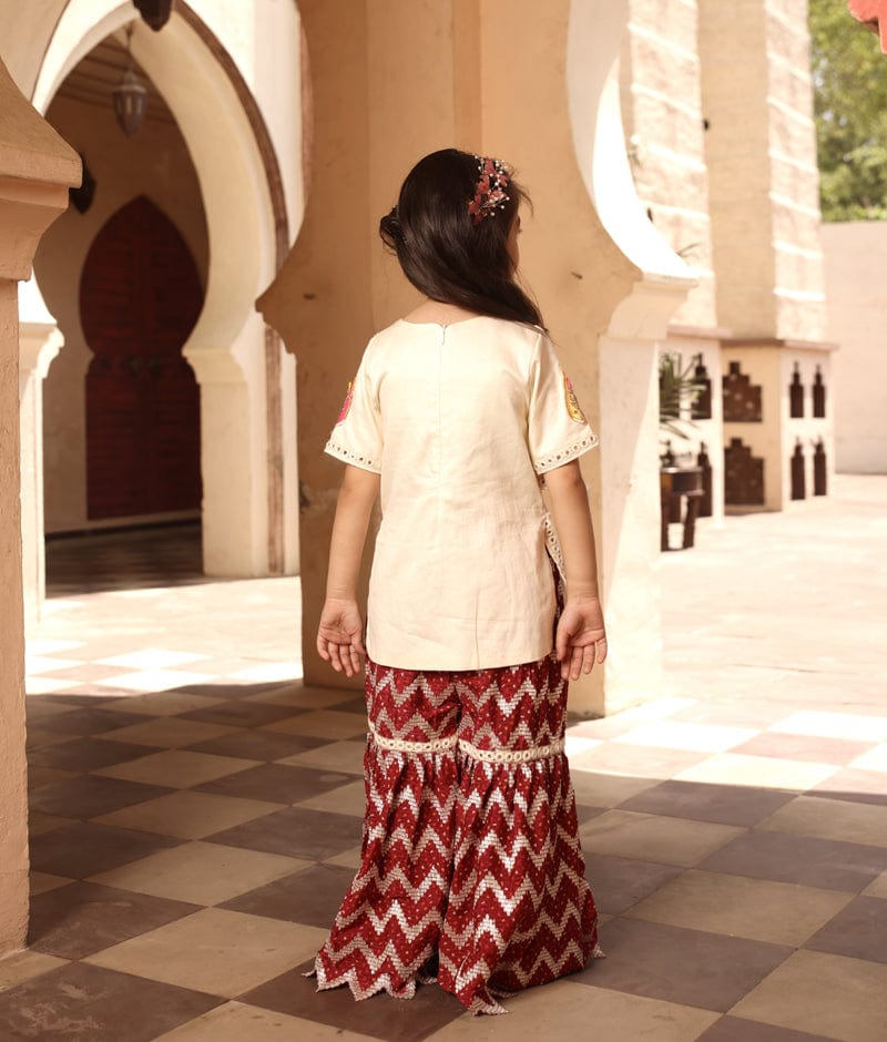 Maroon & White Women Indian Palazo Kurta Dupatta Set Stitched Kurti Pent  Designer Salwar Kameez
