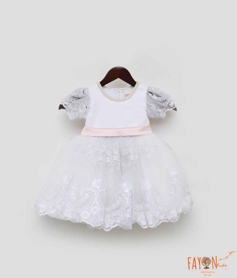 Manufactured by FAYON KIDS (Noida, U.P) Off white Lace Frock for Girls