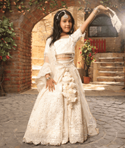 Manufactured by FAYON KIDS (Noida, U.P) Off-White Thread Lehenga for Girls