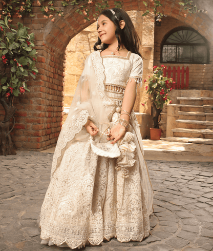 Manufactured by FAYON KIDS (Noida, U.P) Off-White Thread Lehenga for Girls