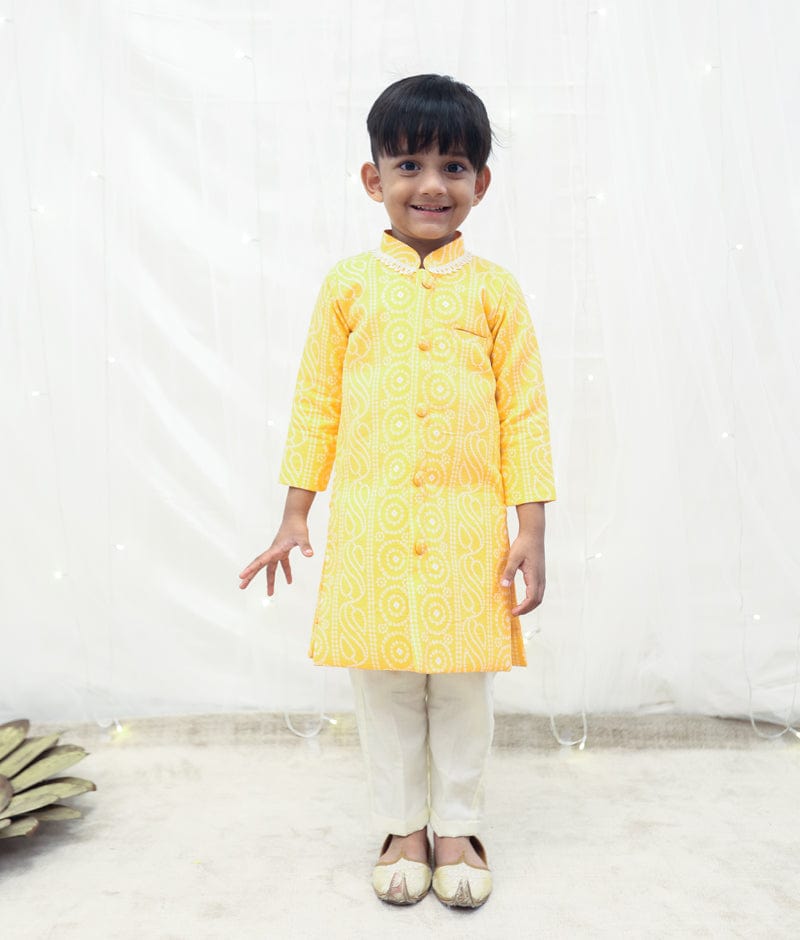 Manufactured by FAYON KIDS (Noida, U.P) Orange Bandhej Achkan Set