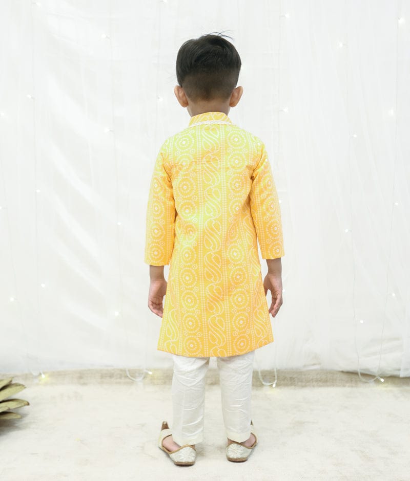 Manufactured by FAYON KIDS (Noida, U.P) Orange Bandhej Achkan Set