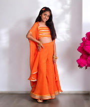 Manufactured by FAYON KIDS (Noida, U.P) Orange Crop Top Sharara Set with Cape