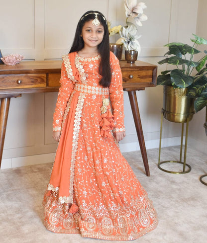 Manufactured by FAYON KIDS (Noida, U.P) Orange Embroidered Anarkali for Girls