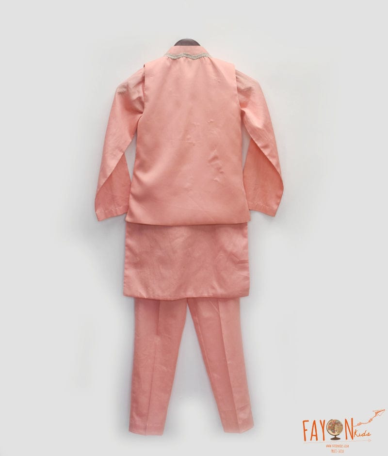 Orange Embroidered Nehru Jacket with Kurta and Pant