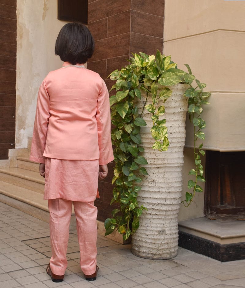 Orange Embroidered Nehru Jacket with Kurta and Pant