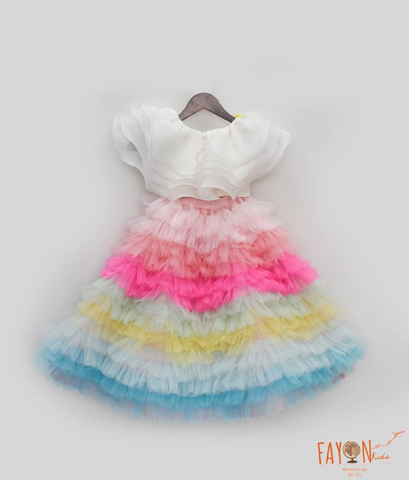 Manufactured by FAYON KIDS (Noida, U.P) Orgaza Crop Top with Multi Colour Skirt for Girls