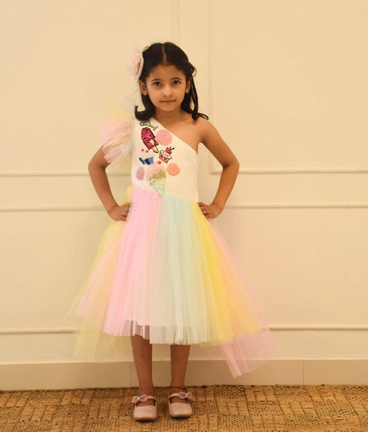 Manufactured by FAYON KIDS (Noida, U.P) Pastel Net Layer Dress