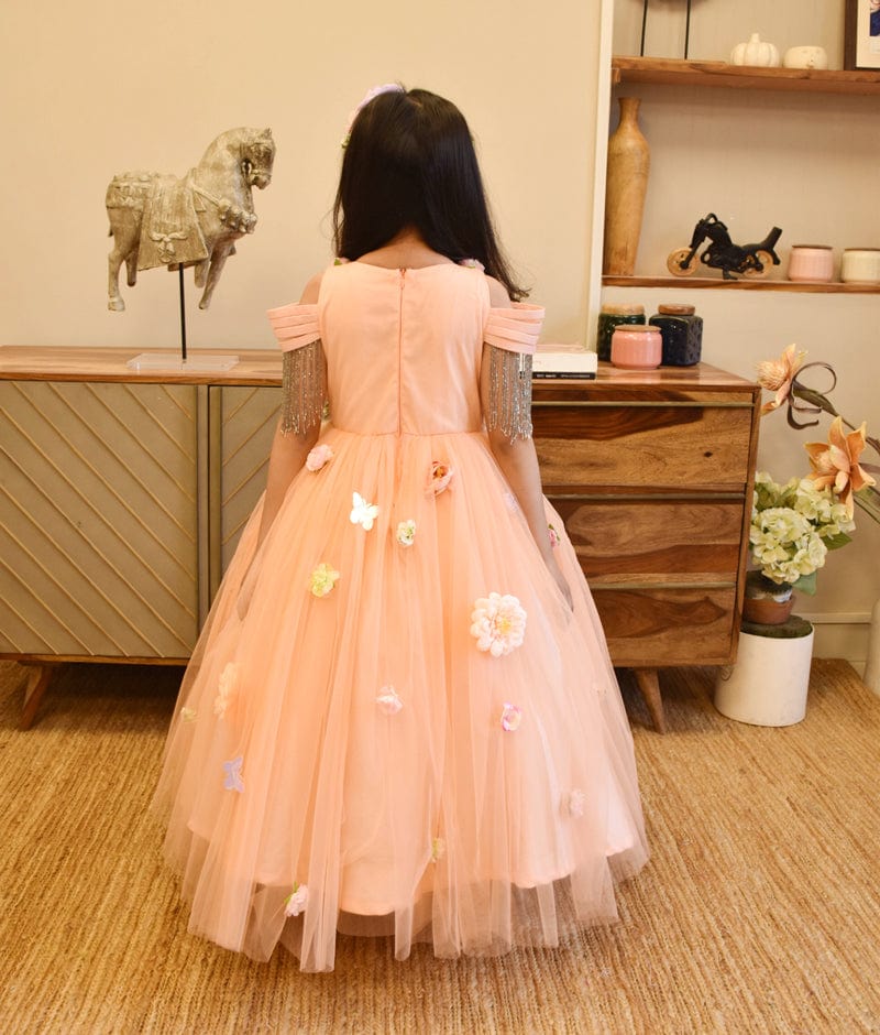 Manufactured by FAYON KIDS (Noida, U.P) Peach Blossom Delight: 3D Floral Gown