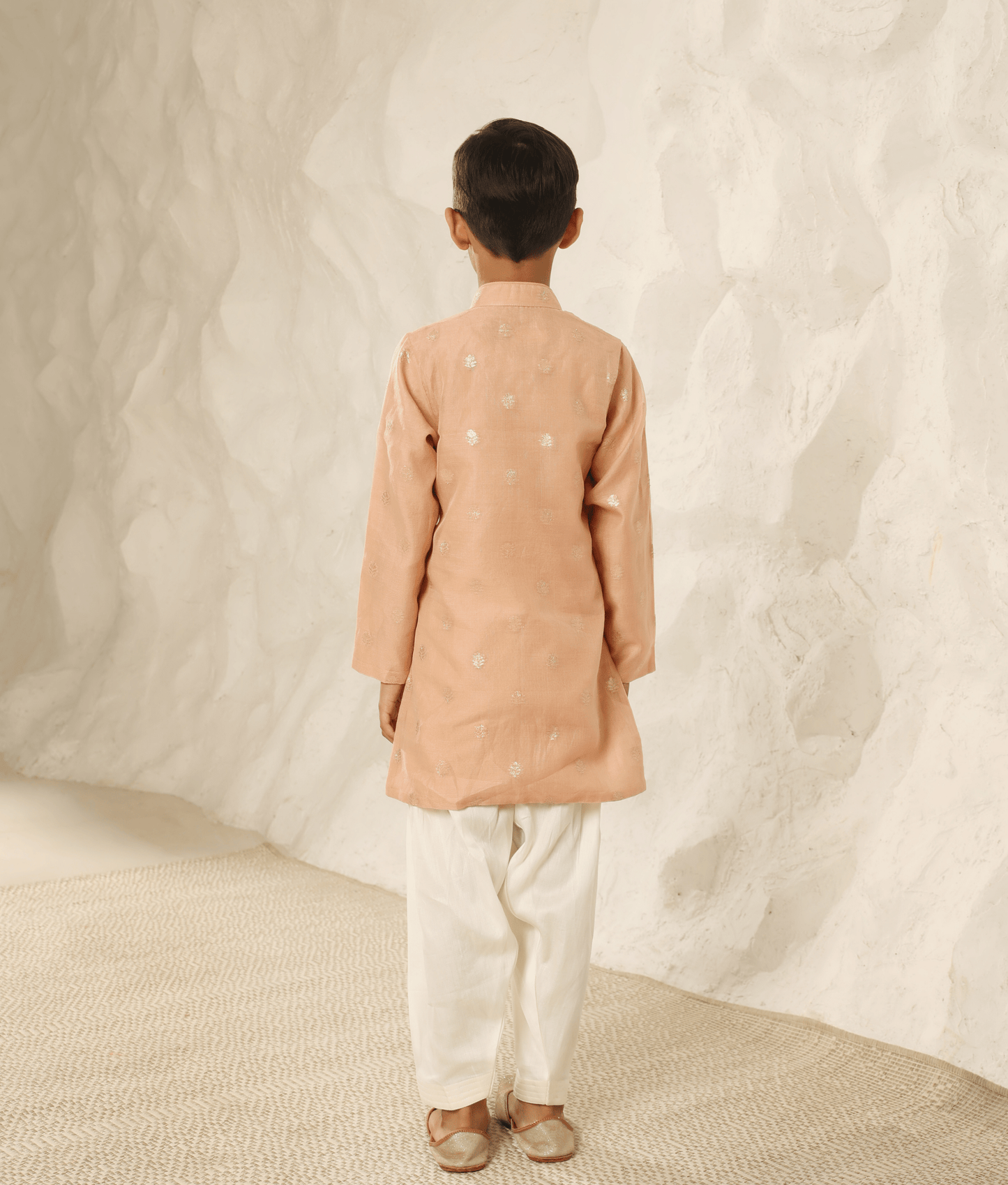 Manufactured by FAYON KIDS (Noida, U.P) Peach Chanderi Kurta with Pant for Boys
