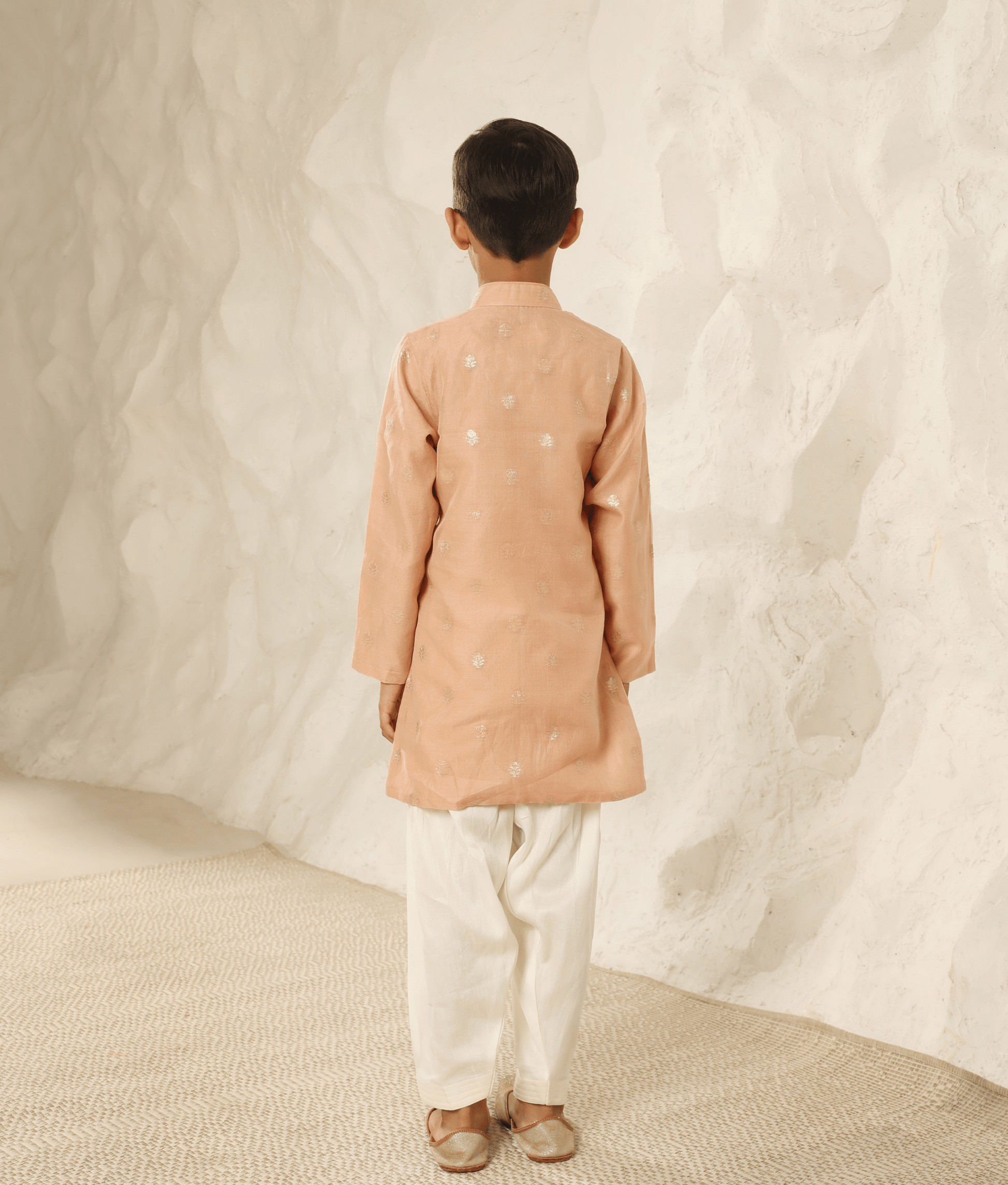 Manufactured by FAYON KIDS (Noida, U.P) Peach Chanderi Kurta with Pant for Boys