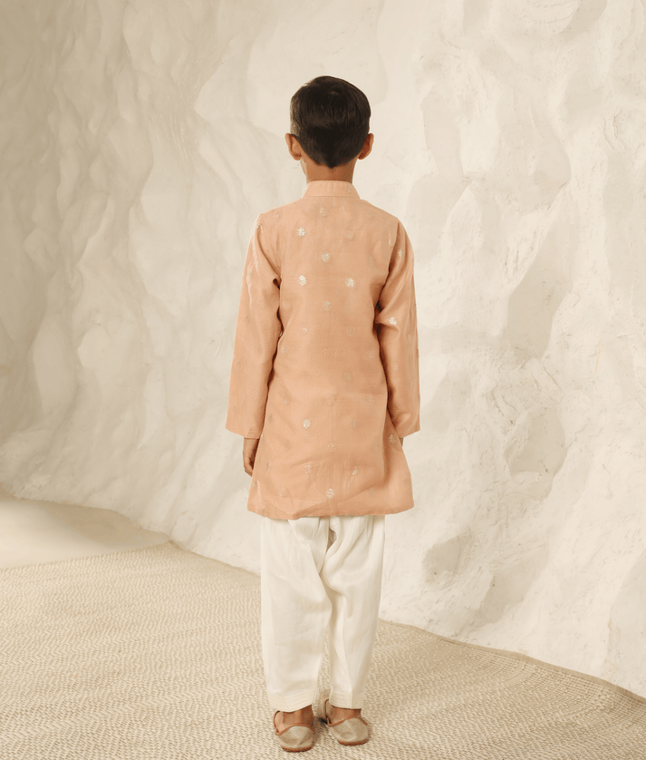 Manufactured by FAYON KIDS (Noida, U.P) Peach Chanderi Kurta with Pant for Boys