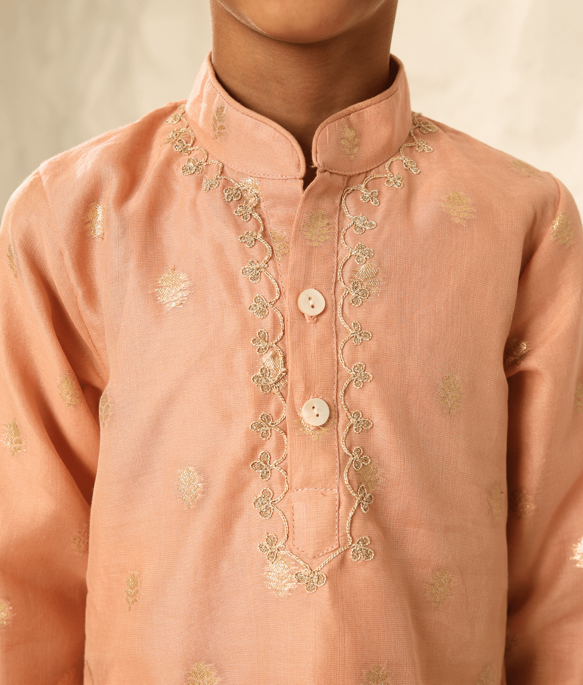 Manufactured by FAYON KIDS (Noida, U.P) Peach Chanderi Kurta with Pant for Boys