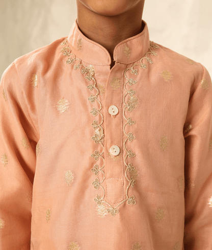 Manufactured by FAYON KIDS (Noida, U.P) Peach Chanderi Kurta with Pant for Boys