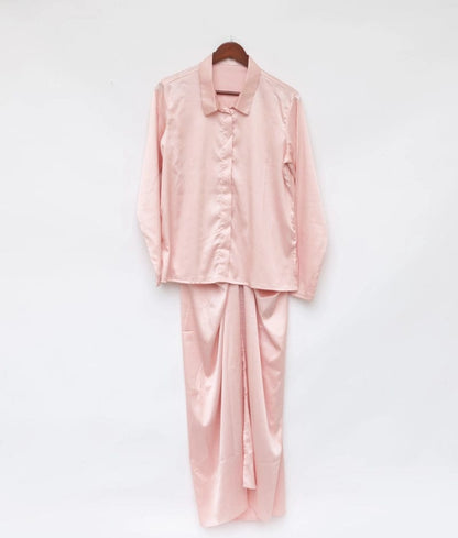 Manufactured by FAYON KIDS (Noida, U.P) Peach Crepe Shirt with Tie-Knot Dhoti