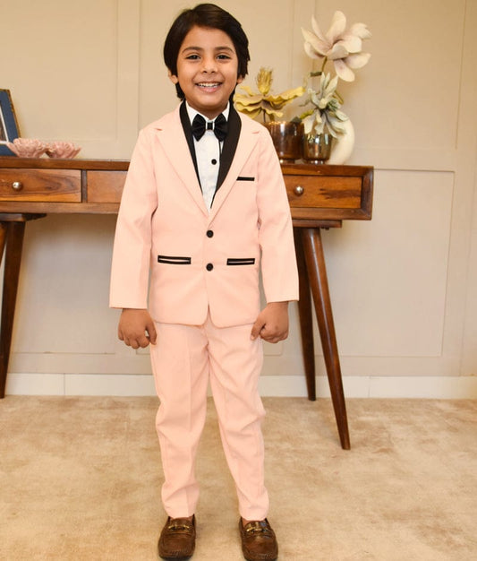 Manufactured by FAYON KIDS (Noida, U.P) Peach Elegance: Coat, Shirt, and Pant Set for Boys