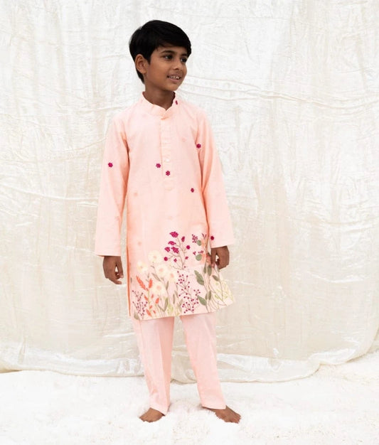 Manufactured by FAYON KIDS (Noida, U.P) Peach Embroidered Kurta Set