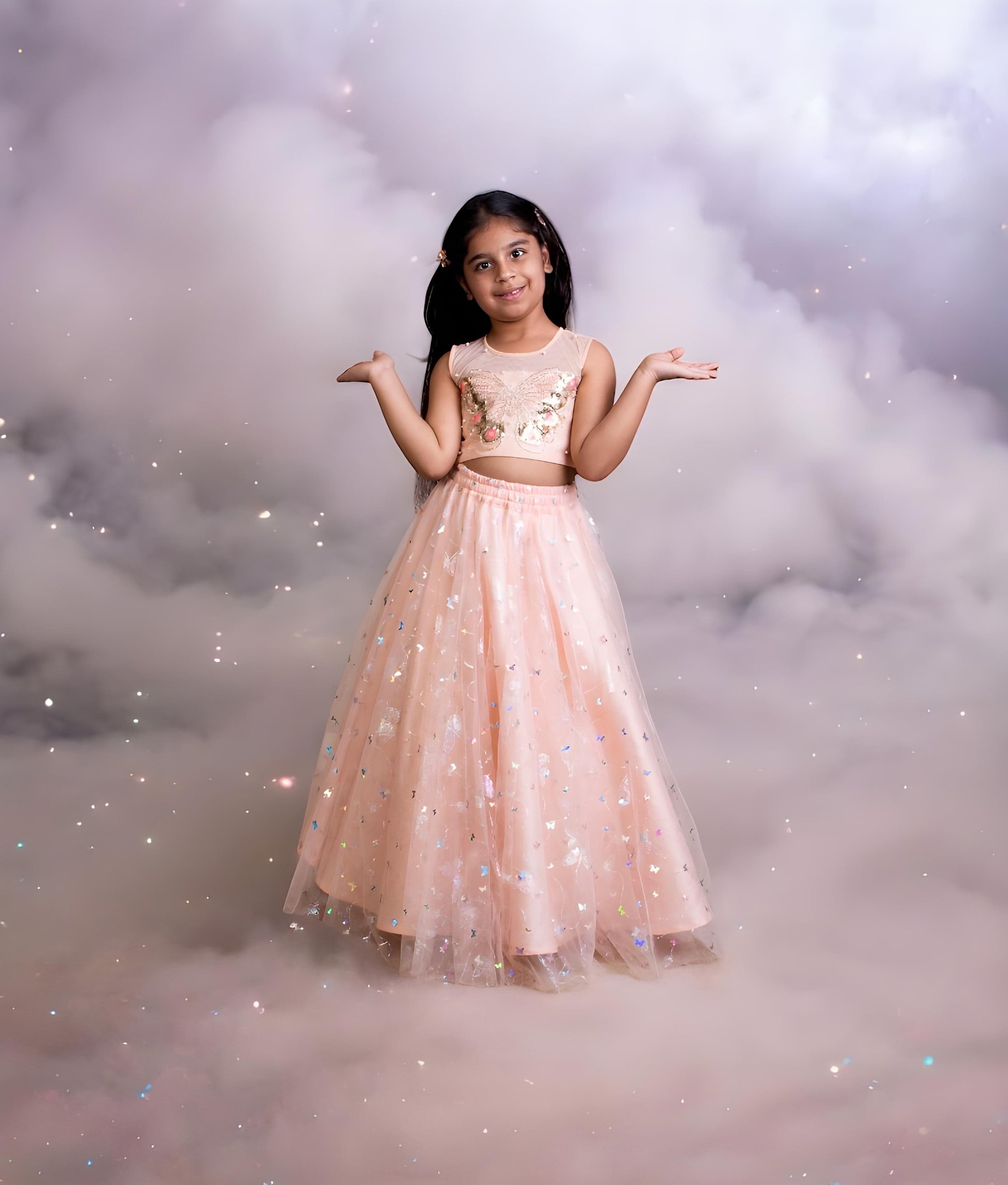 Manufactured by FAYON KIDS (Noida, U.P) Peach Embroidered Lehenga Choli Set