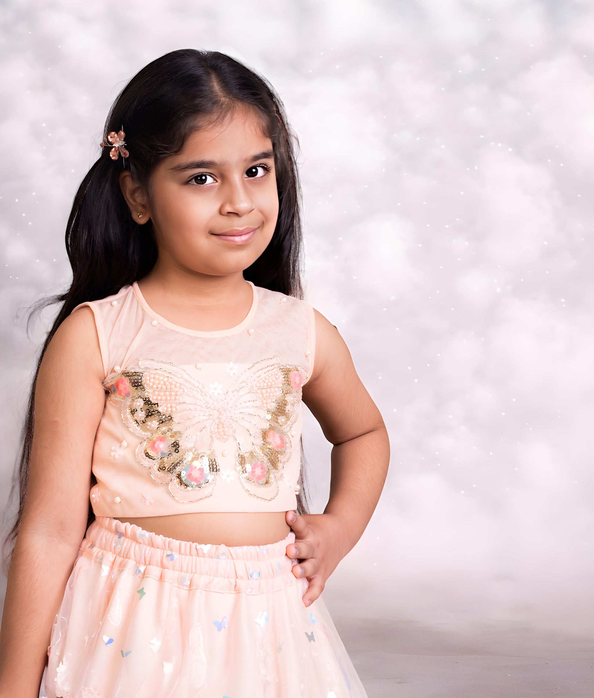 Manufactured by FAYON KIDS (Noida, U.P) Peach Embroidered Lehenga Choli Set