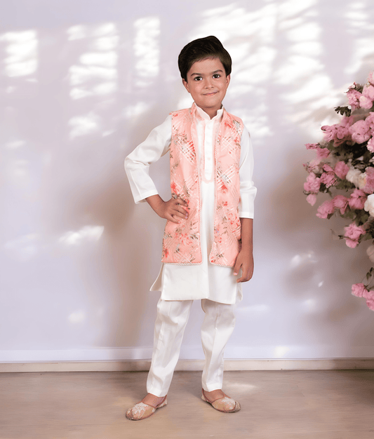 Manufactured by FAYON KIDS (Noida, U.P) Peach Printed Jacket Set for Boys