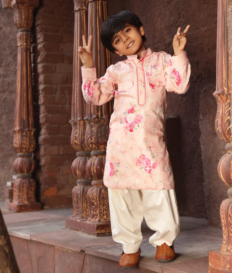 Manufactured by FAYON KIDS (Noida, U.P) Peach Printed Kurta with Salwar for Boys