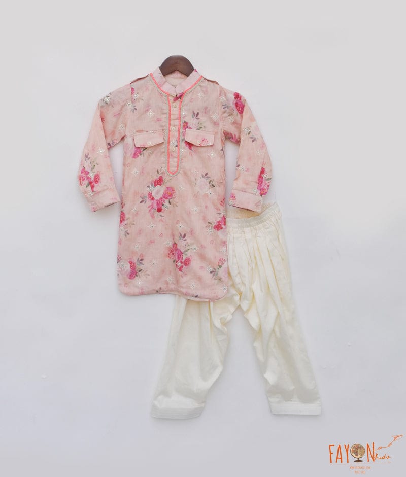 Manufactured by FAYON KIDS (Noida, U.P) Peach Printed Kurta with Salwar for Boys