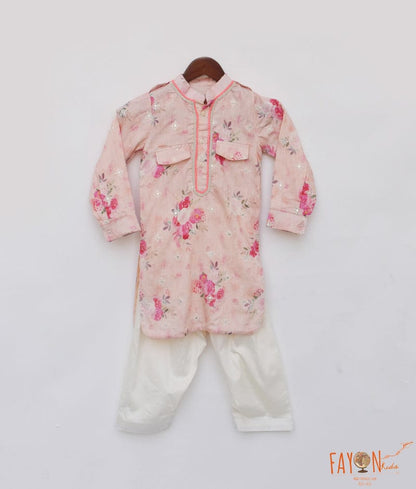 Manufactured by FAYON KIDS (Noida, U.P) Peach Printed Kurta with Salwar for Boys