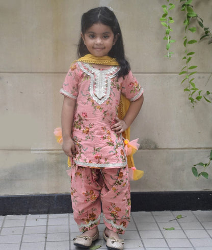 Manufactured by FAYON KIDS (Noida, U.P) Peach Printed Kurti Salwar