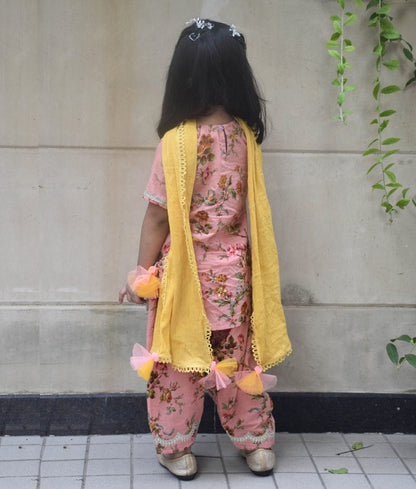 Manufactured by FAYON KIDS (Noida, U.P) Peach Printed Kurti Salwar