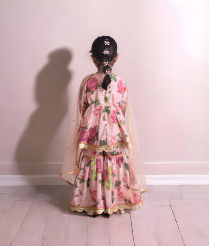 Manufactured by FAYON KIDS (Noida, U.P) Peach Printed Kurti with Sharara