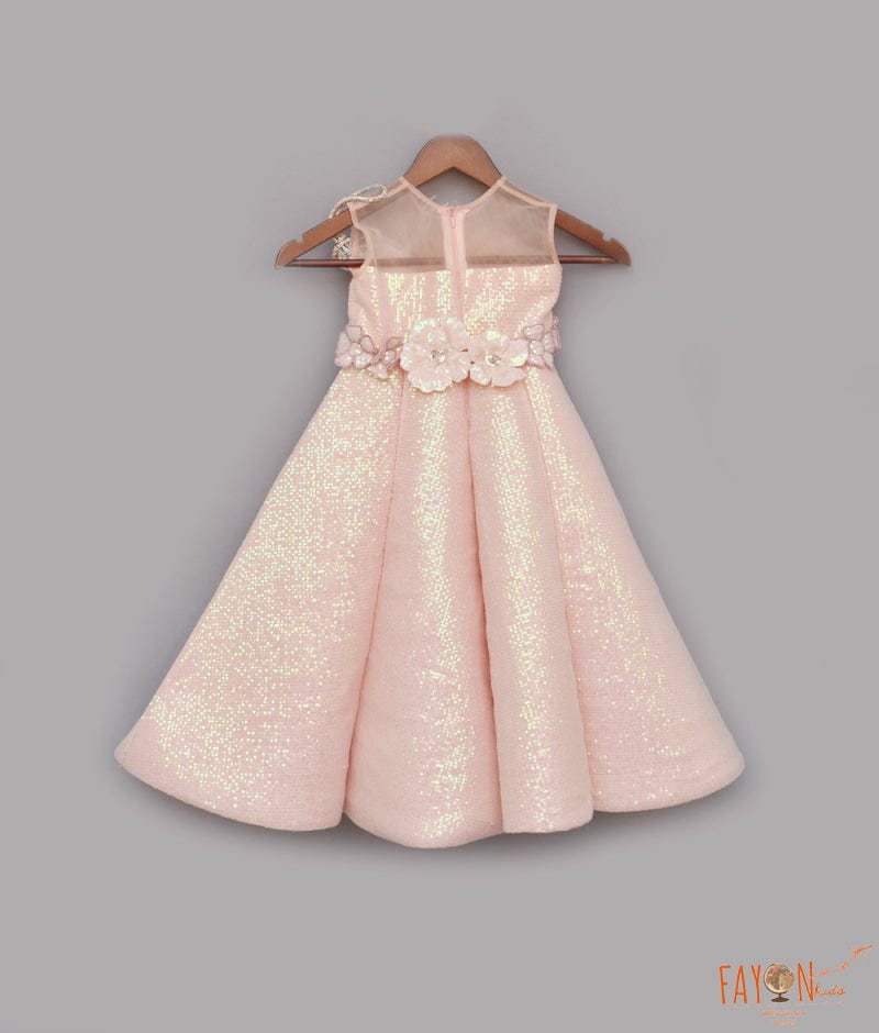 Manufactured by FAYON KIDS (Noida, U.P) Peach Sequence Embroidery Gown