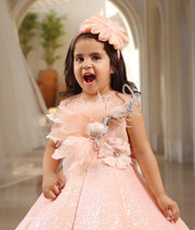 Manufactured by FAYON KIDS (Noida, U.P) Peach Sequence Embroidery Gown