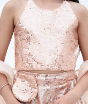 Manufactured by FAYON KIDS (Noida, U.P) Peach Sparkle: Sequins Embroidered Lehenga Choli Set
