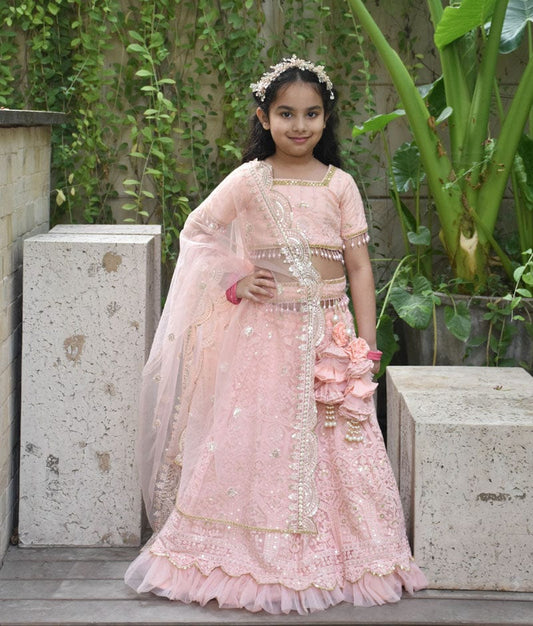 Manufactured by FAYON KIDS (Noida, U.P) Peach Thread Lehenga Choli