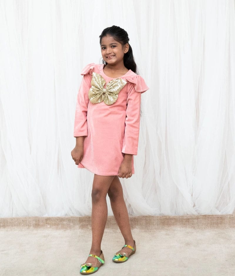 Manufactured by FAYON KIDS (Noida, U.P) Peach Velvet Dress