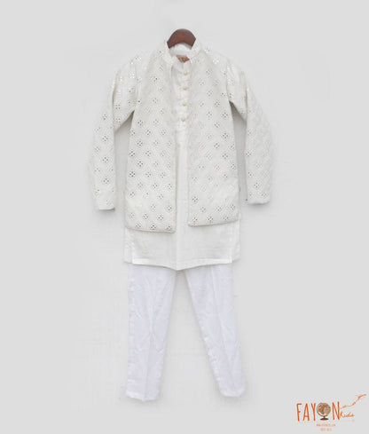 Pearl Harmony: Embroidered Jacket Set for Boys